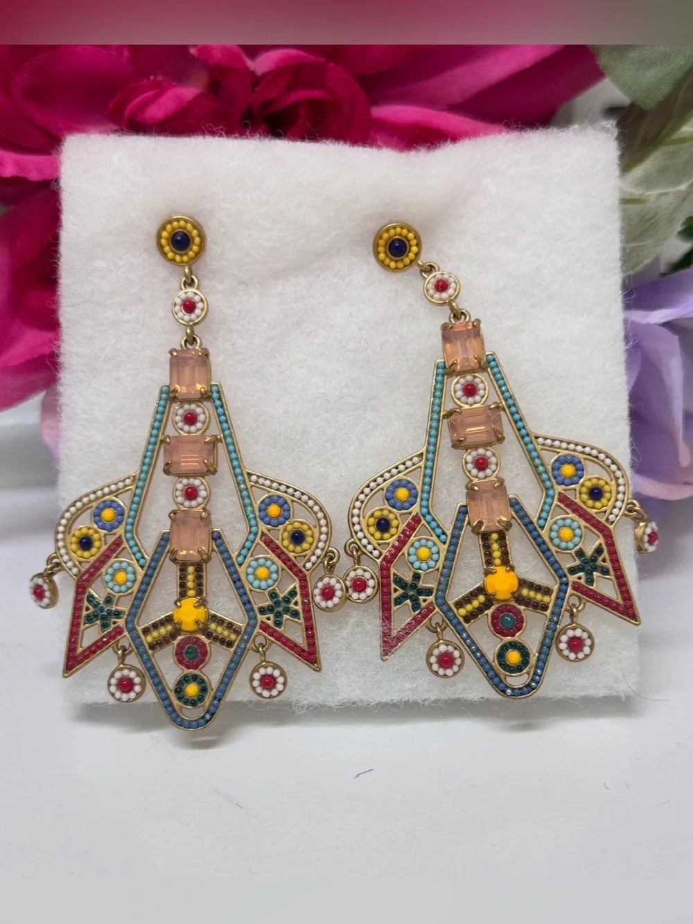 J.Crew Vibrant Geometric Earrings, featuring detailed colorful enamel earrings